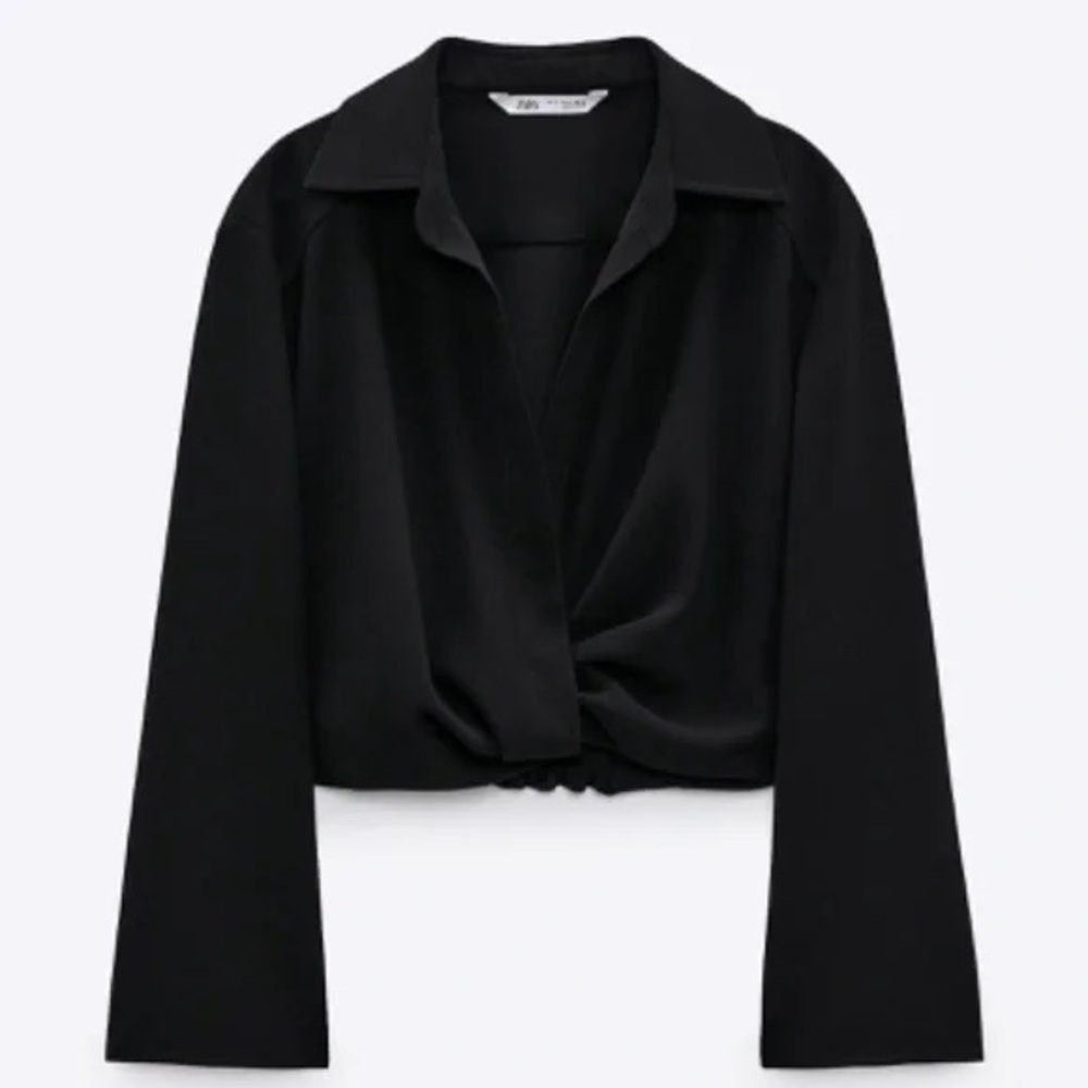 Zara Black Long Sleeve Cropped Top